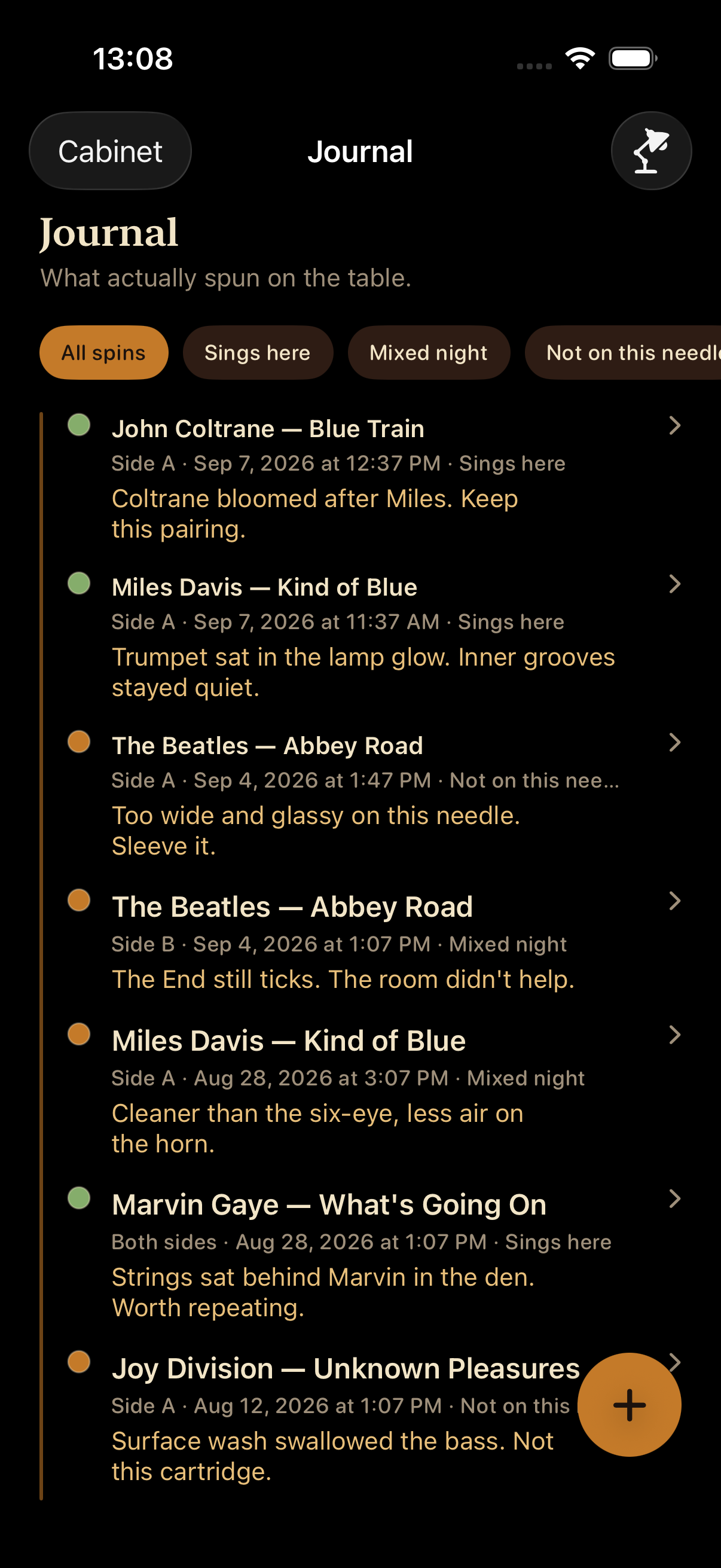 Journal timeline of vinyl spins
